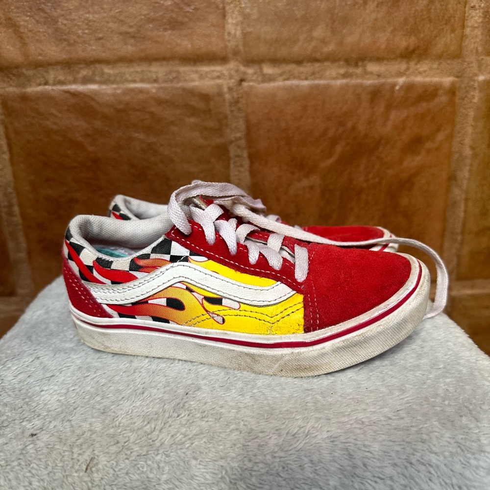 Kids Vans size 12.5 red yellow check lace up